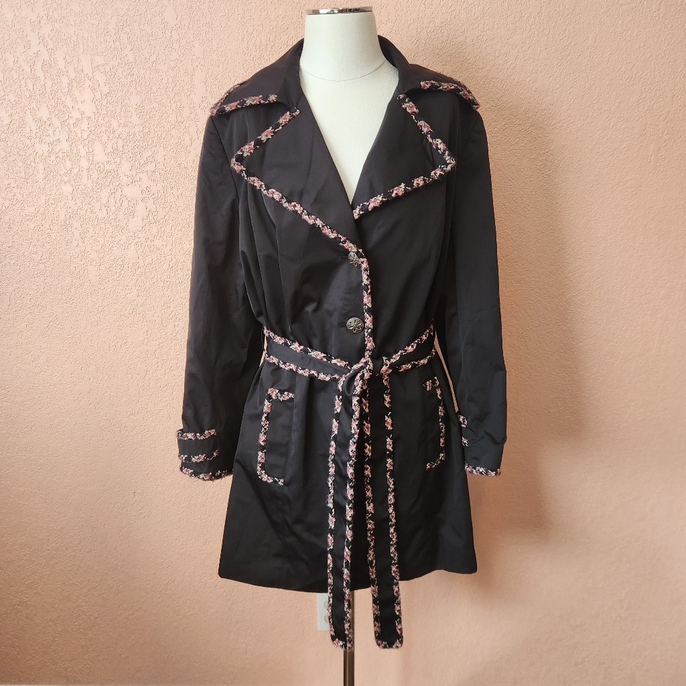 INC International Concepts Black Trench Coat with Pink Accents
